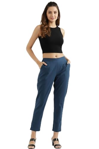 Image of DIGITAL SHOPEE Women Regular Fit Elastic Waist Full Length Cotton Formal Trouser for Casual Wear, Office Wear