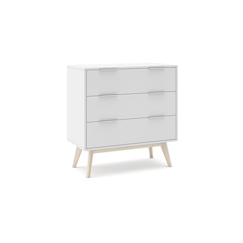 duehome | Sinfonier 3 Cajones, Dormitorio, Modelo Numa, Acabado en Blanco y Oak Soft, Medidas: 80 cm (Largo) x 83 cm (Alto) x 40 cm (Fondo)