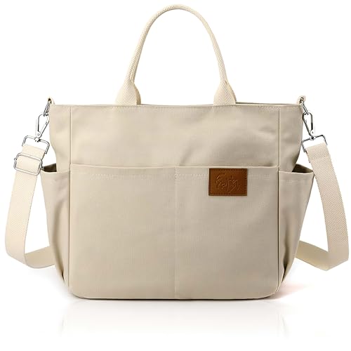 Recopilación y reviews de Bolso blanco negro los 10 mejores. 36 Tote Bag Mujer, RENDIN Bolsa Tote Mujer Bolsa Bandolera para Mujer,Bolsa Lona Mujer Bolsa Cruzada Bolsa de Mano,Bolso Casual de Viaje con Cremallera y Bolso de Hombro, Blanco roto