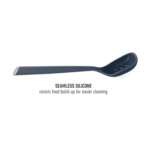 Image of Calphalon Edge Silicone Slotted Spoon /Skimmer, Flexible Heat-Resistant Kitchen Strainer Spoon for Cooking, Frying, Skimming & Serving, Nonstick Safe, Navy Blue