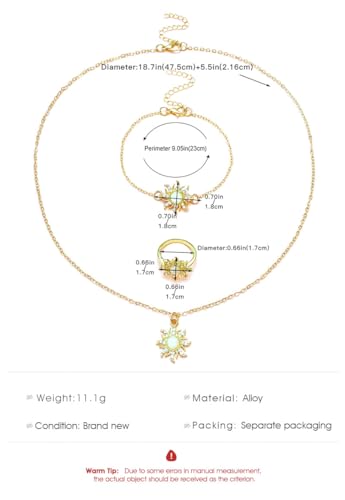 Dopamine Opal Sun Necklace Bracelet with Ring Set Shining Crystal Sunflower Pendant Jewelry Set 3pcs Sun Flower Jewelry4