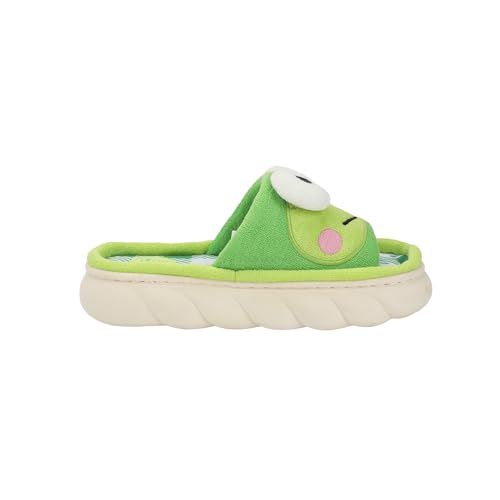 Bioworld Keroppi 3D Character Face Art Women's Green & White Plaid Open-Toed Slide Slippers4