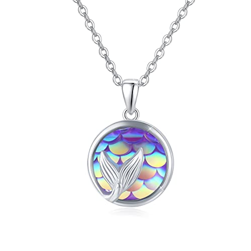 JFASHOP Collier sirène 925 argent Sterling queue de sirène pendentif écaille de poisson collier pour filles sirène bijoux cadeaux pour femmes enfants