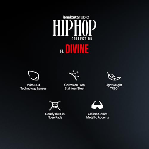 Image of Lenskart Studio | Hip Hop Ft. Divine | Crystal Full Rim Rectangular Zero Power Bluecut & Antiglare Computer Eyeglasses For Eye Protection And Strain | Men & Women | Medium | LK E000088