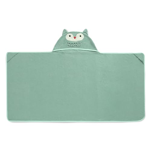 Image of Delta Children Kids Hooded Bath Towel with Pockets - Super Soft and Absorbent- Great Gift for Boys and Girls, Light Teal Owl