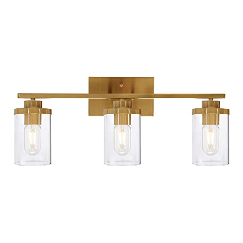Buy 1 get 1 🔥 ELUZE 3-Light Bathroom Vanity Light, Modern Brushed Brass Wall Sconce Lighting, with Clear Glass Shads Fixtures Wall Lamp Lighting for Bathroom, Dressing Table, Vanity Table, Foyer, and Hallway.