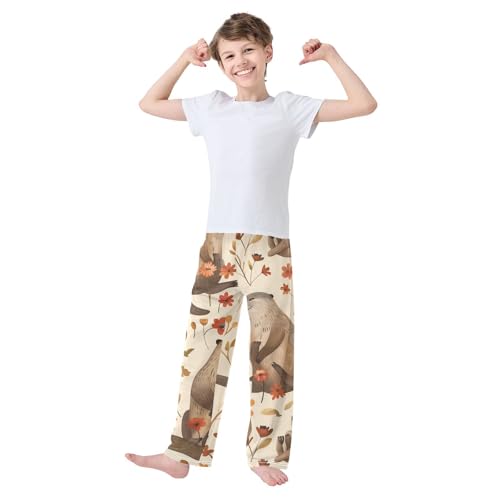Otter Florals Boys Long Pants Soft Trousers Elastic Waist Kids Lounge Bottoms with Pockets S-XL3