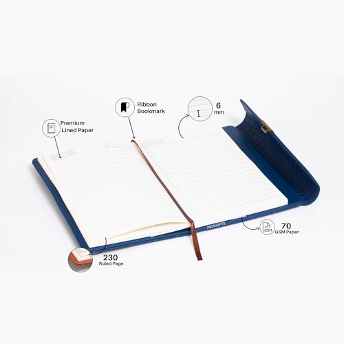 Image of AICA Personalized Name & Charm Leather Lock (Navy Blue) Diary � A5 Size 230 Pages with Combination Lock for Men & Women | Customized Planner Diaries Office Gift Items for Man Husband Father Brother