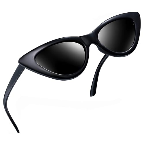Joopin Polarized Black Cat Eye Sunglasses for Women, Retro Narrow Pointy Cateye Womens Sun Glasses UV Protection, Designer Dark Shades