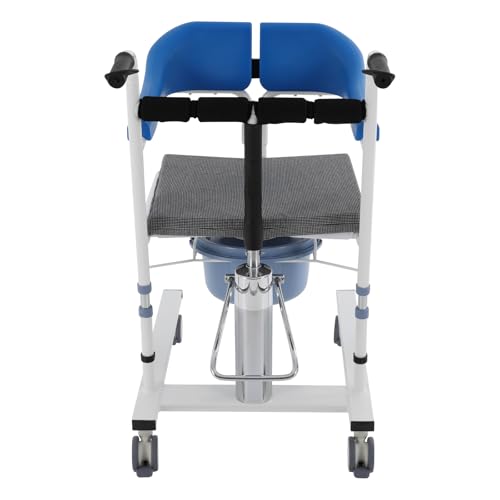 Silla de baño azul con ruedas para personas mayores, elevador manual, silla de baño impermeable, ayudas de transferencia de inodoro para mujeres enfermas, mayores, discapacitadas y embarazadas