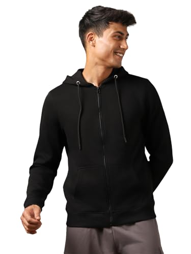 Image of Nobero Classic Zipper Hoodie for Men | Zip Up Hoodies for Men | Regular Fit | Full Zip Closure | Drawstring Hood | Zipped Hooded Sweatshirt | Cotton Rich Zipper Fleece Hoodie