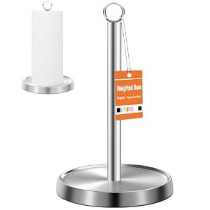 Paper Towel Holder Countertop, Stainless Steel, Weighted Non-Slip Base, Fits Standard and Jumbo Rolls, Freestanding Paper Towel Stand for Kitchen Bathroom Decor, Silver