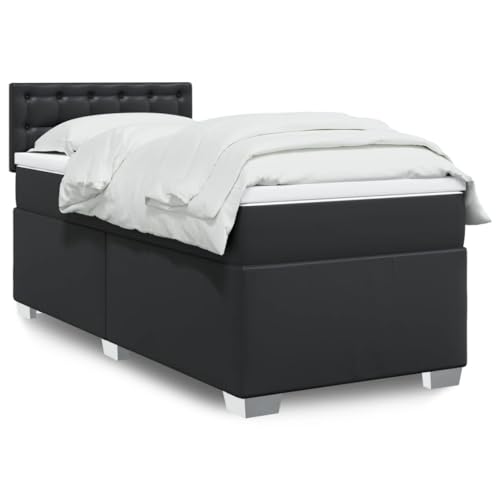 vidaXL Boxspringbett, Einzelbett mit LED Matratze Matratzenauflage, Bettgestell mit Lattenrost Kopfteil, Polsterbett Bett für Schlafzimmer, Schwarz 100x200cm Kunstleder vidaXL Boxspringbett, Einzelbett mit LED Matratze Matratzenauflage, Bettgestell mit Lattenrost Kopfteil, Polsterbett Bett für Schlafzimmer, Schwarz 100x200cm Kunstleder