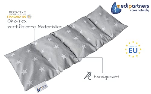 Medi Partners Kirschkernkissen Mikrowelle 60x20cm Körnerkissen groß Wärmekissen 800g 100% Baumwolle 5 kammern abnehmbarer Bezug - Kirschkernkissen nacken schulter Kältetherapie (Stars)