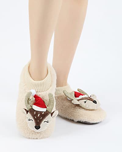 Image of DICUIRD Women's Animal Gripper Slipper Socks, Soft Sole House Slippers | Cute animal fuzzy sock slippers with flexible soft soles and non-slip grippers for comfy everyday indoor wear