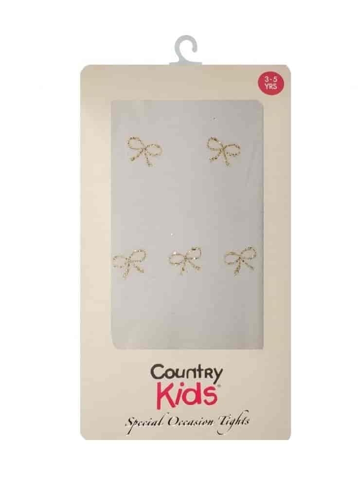 Country Kids Girl's Glitter Bow Tights Tights, Off-White (Ivory/Gold Ivory), 9 Years (Manufacturer Size:9-11 years)