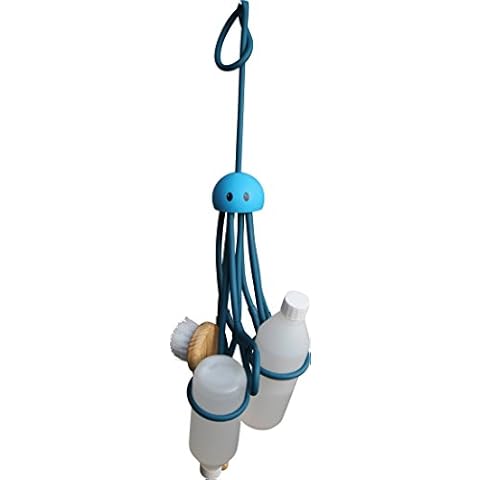 Formverkert Octopus Shower Caddy (in Blue) - Shower Gel Shampoo Conditioner Brush Razors Toys Accessories Holder, 9 Slots, Fits All Sized Bottles, Stylish Fun Bath Shower Organizer, Designed in Sweden Cover
