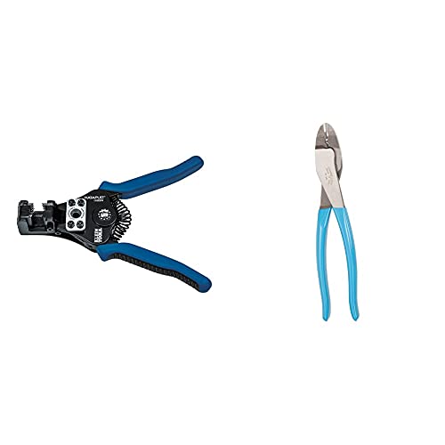 Klein Tools 11063W Wire Cutter / Wire Stripper, Heavy Duty Wire Stripper Tool & Channellock 909 9.5-Inch Wire Crimping Tool | Electrician's Terminal Crimp Pliers with Cutter
