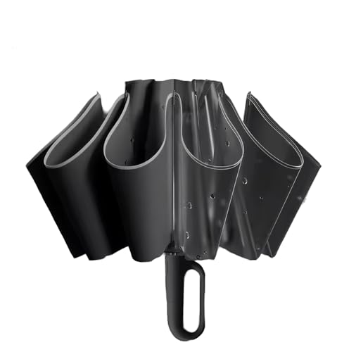 Meichoon Paraguas de Viaje Invertido Portátil de Gran Tamaño Plegable con Diseño de Gancho Rotatorio Inteligente y Franja Reflectante Impermeable y a Prueba de Viento de Nanotecnología Negro