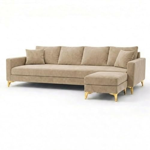 Image of Classiq Rich 5 Seater L Shape Sofa Set with Movable Ottoman | Flexible Layout | Spacious Soft Touch Seating | Designer Sofa for Living Room (Beige)
