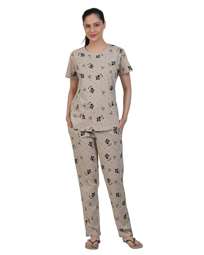 Image of Women's Premium Cotton Print Night Suits - Comfortable & Stylish Pajama Set with Pockets