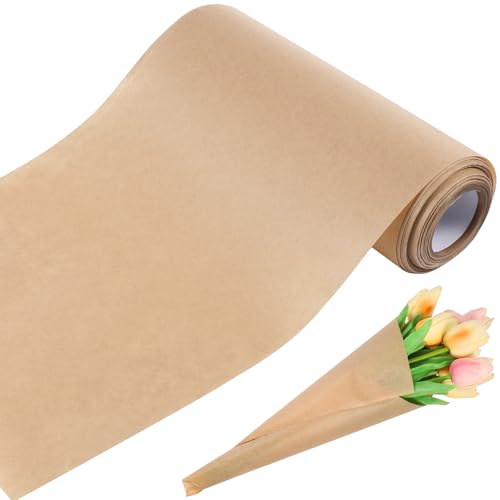 Papier d'emballage floral kraft brun 20 cm pour décoration et présent