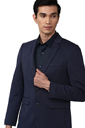 Image of Peter England Men Navy Solid Slim Fit Formal Blazer