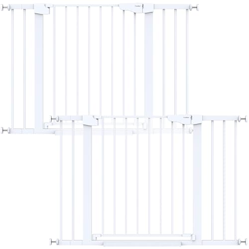 Image of Cumbor 2 Pack 29.7-46" Baby Gate for Stairs, Mom's Choice Awards Winner-Auto Close Dog Gate for doorways, Easy Install Pressure Mounted Pet Gates indoor, Easy Walk Thru Wide Safety Gate for Dog, White