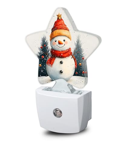 Image of Night Light,Christmas Snowman Plug into Wall with Dusk to Dawn Light Sensors,Winter Trees Warm Star Nightlights for Bedroom,Bathroom,Hallway,Kitchen Home Decor Desk Lamp
