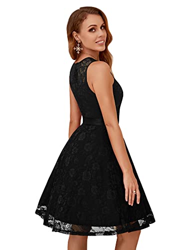 Dressystar Women's Floral Lace Dress Short Bridesmaid Dresses with Sheer Neckline2