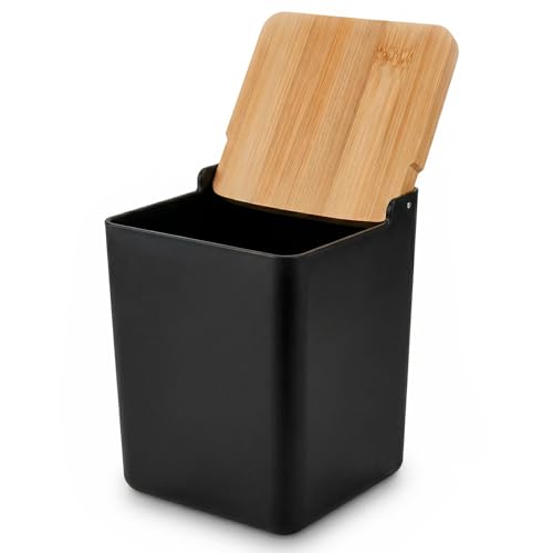 Salero Cocina Grande 1Kg CIA&CO – Recipiente para Sal, Azúcar, Especias o Café – Tapa de Bambú Natural Basculante – Apertura con Una Mano – Cierre Firme Antihumedad (NEGRO)