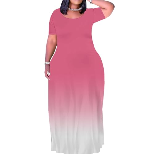 Image of PinkPatty Women's Plus Size Maxi Dresses Short Sleeve Sundress Summer T-Shirt Beach Long Dress with Pockets