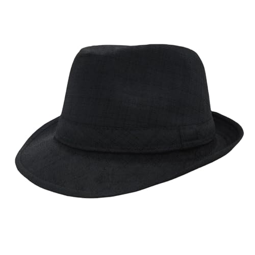 Classic Fedora Panama Hat Short Brim Summer Beach Style Unisex (US Numeric 7 3/8 7 1/2 Black)