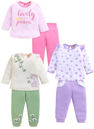Image of LuvLap Baby Girls Regular Fit 100% Cotton Half Sleeves Girls Top CoSet Pack of 3