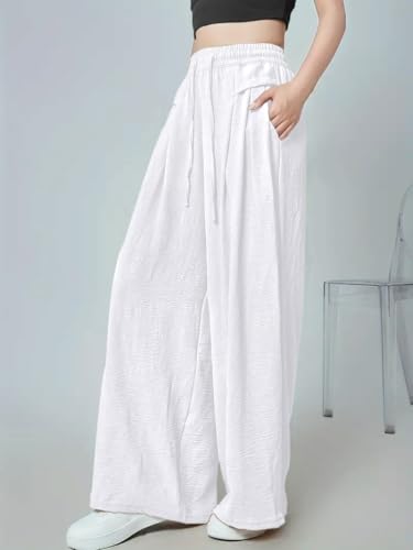Image of GRECIILOOKS High Waist Polycotton Trousers for Women - Flared Parachute Pants with Side Pockets | Casual Travel Cargo Pants (Available in Plus Size and Value Pack)