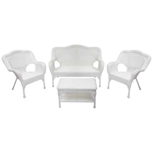 4-Piece White Wicker Outdoor Patio Conversation Set