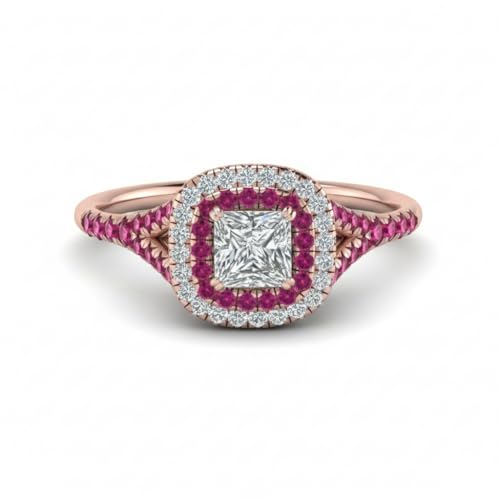 Bague de fiançailles Halo et Diamant délicat Princesse - Joaillerie de Fête Raffinée