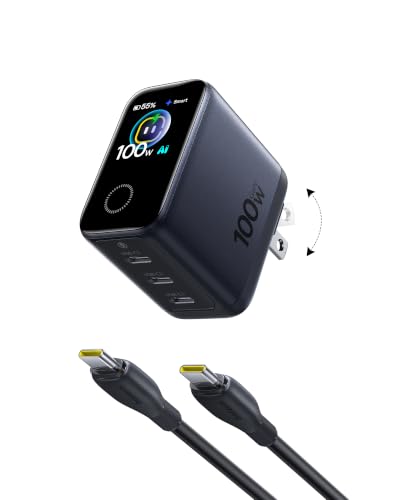 100W Baseus PicoGo Pro AH22 3-Port Smart Display USB-C Charger + 2x 3.3' Cables - image 1