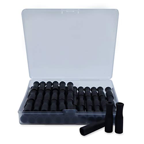 Roucerlin - Juego de 60 puntas de pajita de silicona con caja de almacenamiento, reutilizables, para pajitas de acero inoxidable, evita arañazos en los labios (negro) Cover