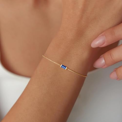 14K Gold Bracelet for Women Birthday Dainty Birthstones Waterproof Christmas Gold Womens Jewelry Bracelet Gifts Adjustable for Women Trendy 6.3+1.2 Inch Extend