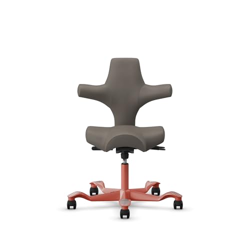 Image of HAG Capisco Standard Chair-Blush Rose Frame-Upholstered Gray Ash Vinyl