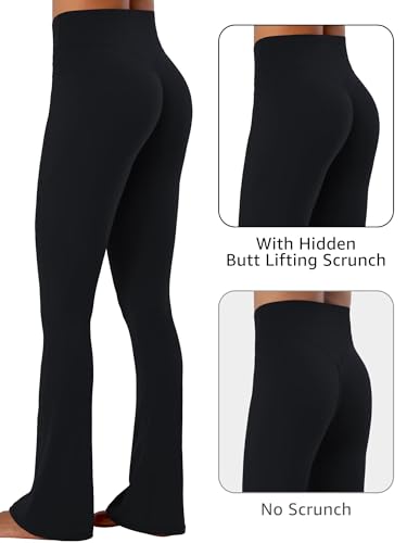 Sunzel Hidden Butt Lifting Scrunch Flare Leggings for Women with Pockets No Front Seam Tummy Control Mini Flared Yoga Pants3