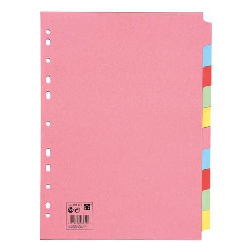5 Star Office Subject Dividers 10-Part Recycled Card Two-Hole Punched 155gsm A5 Assorted Free Finchley Refill Pen
