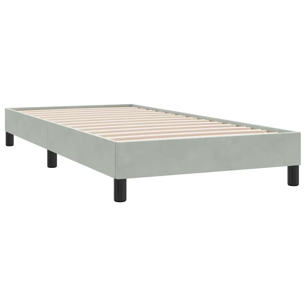 Aksamitny z materacem kieszeniowym do sypialni z LED Szary 80x210 cm | Łóżko kontynentalne 80x210 z materacem sprężynowym, topperem i oświetleniem LED, aksamitne, jasnoszare, z regulowanym