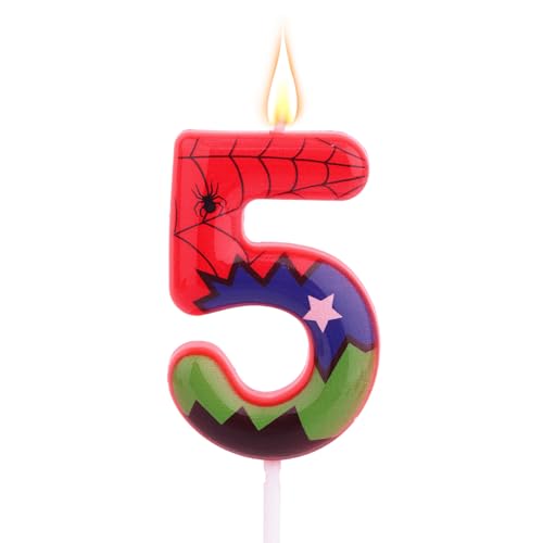 SAVITA Vela Número Cumpleaños con Forma de Araña, Genial Vela con Forma de Araña Decoración Creativa para Pasteles para Niños y Niñas Artículos Pasteles Celebración Cumpleaños (Número 5)