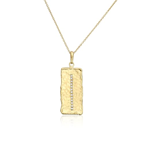 JEAN RACHEL JEWELRY 14K Gold Plated Sterling Silver Necklace for Women - Vertical Bar with Cubic Zirconia Vintage Design - Hypoallergenic,Lead & Nickel Free - Artisan Handcrafted Statement Necklace