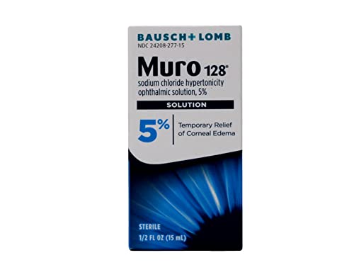 Muro 128 5% Sodium Chloride Hypertonicity Ophthalmic Solution from Bausch + Lomb 0.5 Fl Oz for Temporay Relief of Corneal Edema (1 Box Only)