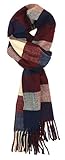 Plum Feathers Plaid Check and Solid Cashmere Feel Winter Scarf (Burgundy-Navy-Beige Check)