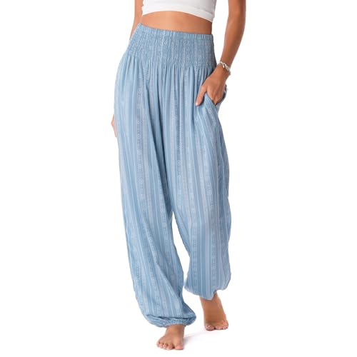 Image of Lotus and Luna Women's Harem Pants Thai Pants for Beach & Lounge High Waisted Flowy Boho Pants Genie Pants Yoga Pants