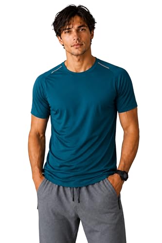 Image of Men's Teal Blue Performance T-Shirt, Quick Dry, 2-Way Stretch, Lightweight, Reflective Detailing, for Gym, Running & Training
